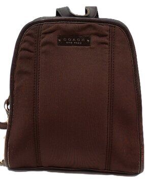 Coach New York Brown Mini Backpack Sling Bag Leather Trim Small Travel Purse